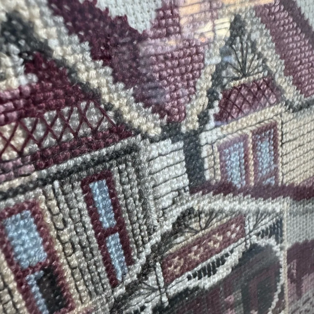 Framed Victorian House Needlepoint Art